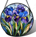 Blue Purple Iris Flowers Stained Glass Window Hanging Suncatcher Gifts 9.8" by Follow