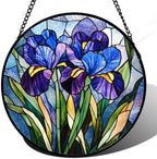 Blue Purple Iris Flowers Stained Glass Window Hanging Suncatcher Gifts 9.8" by Follow