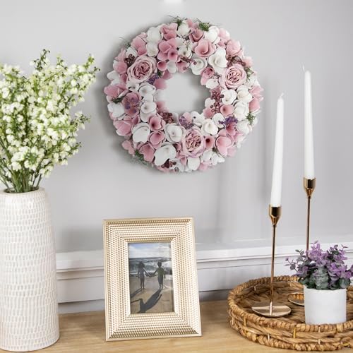 Northlight Wooden Floral Artificial Spring Wreath Berries 13.5" Pink White - Image 4