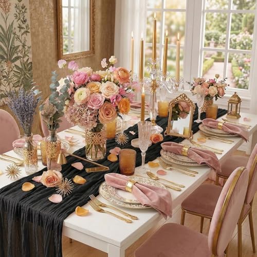 20 Pack Black Cheesecloth Table Runner 20 x120 Inch - 10FT Boho Rustic Gauze Cheese Cloth Table Runner for Wedding, Anniversary, Baby Shower, Easter, Spring Home Decor - Image 2