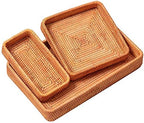 i-lan Rattan Serving Tray Set of 3, Rectangular Wicker Trays, Natural Brown - Image 4