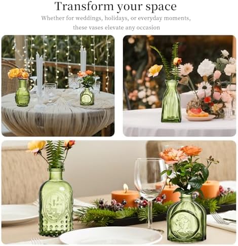 Glass Bud Vases Set of 64 - Green Assorted Small Mini Glass Vases for Flowers, Crystal Vintage Vase Set, Bulk Centerpieces for Table Décor, Wedding, Home and Events (Green, 64 Pcs) - Image 3
