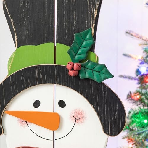 Glitzhome 36" H Wood Metal Christmas Snowman Porch Décor with Floral Wreath Standing Snowman Merry Christmas Porch Welcome Sign Holiday Party Outdoor Indoor Xmas Decorations - Image 5