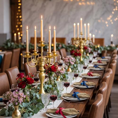 20.3'' Tall 5 Arm Silver Candelabra Centerpiece for Table, Metal Candelabra Candle Holder, Retro Candelabra Table Centerpieces for Party, Events, Home, Wedding Decor (2, Pure Gold, 5 arm) - Image 6