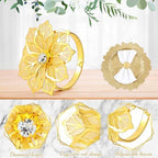 Dandat 48 Pcs Charger Plate Bulk 13'' Floral Reef Plates with Napkin Ring Plastic Dinner Charger Hollow Out Flower Napkin Holder Plastic Plate for Table Setting Wedding Party (Champagne Gold) - Image 3