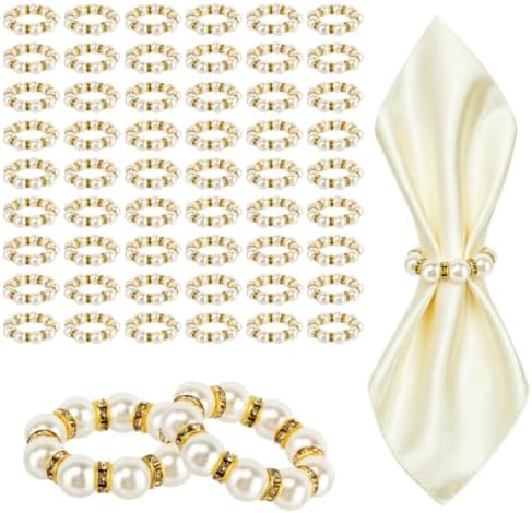100 Pcs Gold Napkin Rings, Imitation Pearl Napkin Rings Decor, Reusable by Unknown