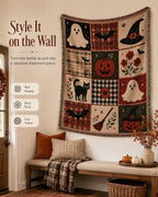 Halloween Tapestry Throw Blanket, Vintage Patchwork Woven Fringe Wall Decor - Image 3