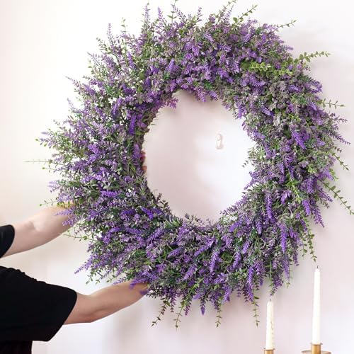 32" Large Artificial Eucalyptus and Lavender Wreath for Front Door(Purple) - Image 5