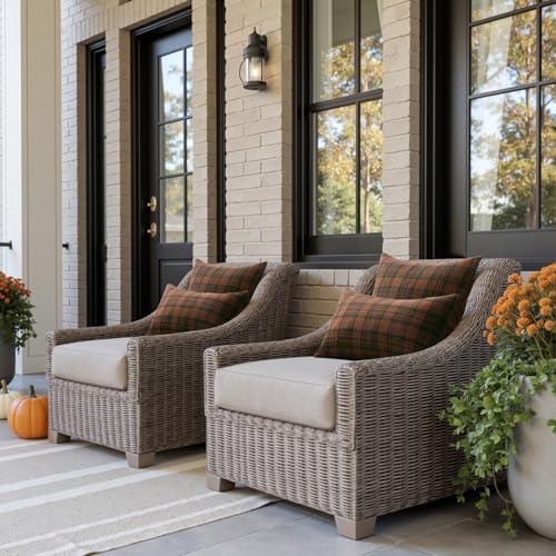 MIULEE Fall Plaid Pillow Covers Scottish Tartan 24x24 Terracotta Brown - Image 5