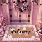Tinideya 2 Pcs Halloween Ghost Layered Doormat Set, Pink White by Tinideya
