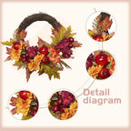 Fall Wreaths for Front Door 20 Inch Autumn Wreaths for Thanksgiving & Halloween & Harvest Festival Indoor/Outdoor Fall Decorations with Apples Pomegranates Maple Leaves - Image 2