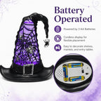 Halloween Witch Hat Snow Globe Lantern with Purple Light & Swirling Glitter, 9.5 Inch Lighted Halloween Tabletop Decor with Spider Web & Hanging Spider, Battery Operated for Mantel Shelf Party - Image 6