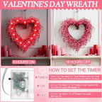 Suncalla 14'' Heart Wreath Lighted Valentine's Day Decoration with 20 Pink LED Lights and Timer Suitable for Valentine's Day Gifts Anniversaries Weddings Wall Window and Other Romantic Decorations - Image 4