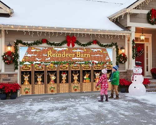 HunnmingRe 16 x 7ft Christmas Garage Door Cover, Reindeer - Image 5