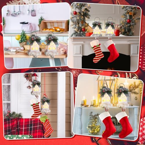 Therwen 2 Pcs Christmas Stocking Holders Lantern, LED, Snowflakes, White - Image 6
