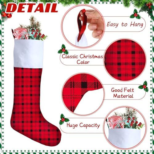 Maitys 5 Pcs Jumbo Christmas Stockings 43 Inch,Plaid Style,Red, Black - Image 3