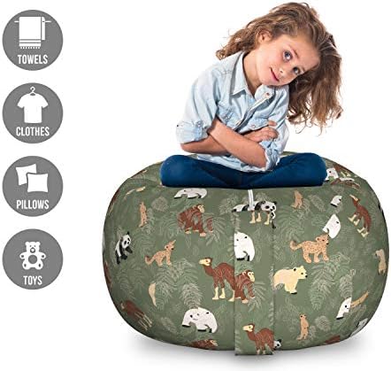 Ambesonne Forest Friends Storage Toy Bag Chair, Design with Monkey Panda Bear and Outline Leaves, Stuffed Animal Organizer Washable Bag, Large Size, Reseda Green Multicolor - Image 2