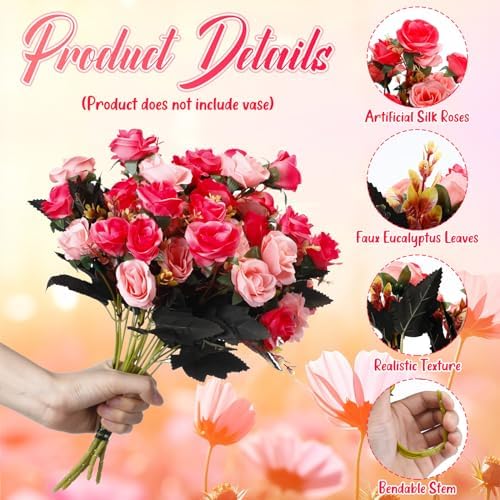 Hotop 12 Pcs Artificial Flowers Centerpiece for Tables 13 in, Rose Red - Image 3