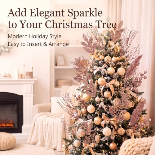 66 Pcs Christmas Glitter Picks and Sprays, Rose Gold - Image 4