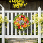 zjlmit 20 Inch Spring Wreath for Front Door, Artificial Silk Flower Wreath on Grapevine Base with Orange Rose-Style Blooms, Multicolor Floral Accents and Greenery, Indoor Wall Entryway Decor - Image 4