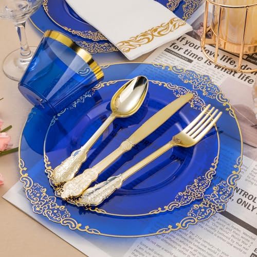 Bestluck 350PCS Clear Blue Plastic Plates for 50 Guests - Image 3