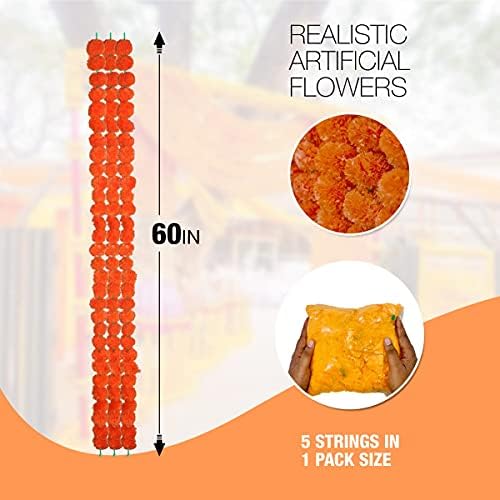10 PC - 5 feet Marigold Garland |Indian/American Wedding Party Mantle Decoration, Faux Garlands Wedding Garland, Diwali Decoration, Spring Bush Floral! (Golden Yellow (Light Orange)) - Image 6