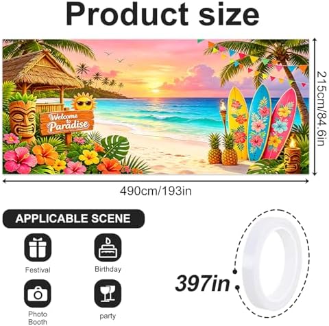 ANNA QUEEN 7x16 ft Garage Door Banner,Reusable Large Outdoor Backdrop for Tropical,Patriotic,Graduation and Christmas Party Decorations (Hawaiian Tropical Beach) - Image 2