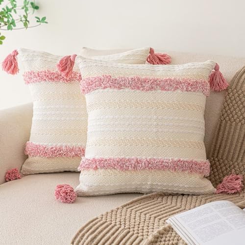 BUIOVBEY Boho Throw Pillow Covers Woven Tufted Pillow Cases with Tassels by BUIOVBEY
