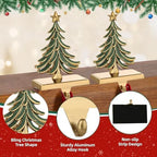 Christmas Stocking Holders for Mantle Glitter Green Xmas Tree Antique Gold Stocking Holder for Fireplace Xmas Stocking Hooks Weighted Hangers Holiday Christmas Decorations Supplies (Antique Tree) - Image 3