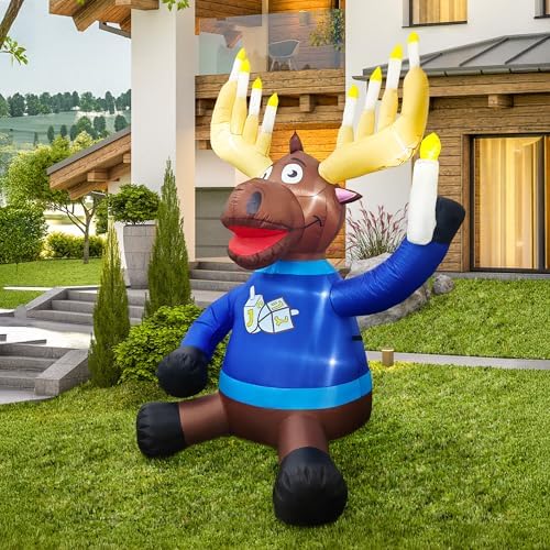 Macabee Moose 6 FT Inflatable Hanukkah Decorations – Blow Up Hanukkah Decorations for Outdoor Use, Hanukkahs Inflatables Outdoor with LED Lights, Festive Hanukkahs Yard Decor for Home, Garden, Patio by HANUKKAHSUPERSTOR