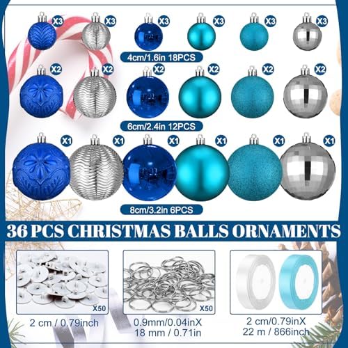 36 Pcs Christmas Balls Ornaments for Ceiling, Blue Mix - Image 2
