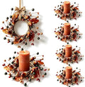 6 Pcs Mini Fall Candle Ring Wreaths Autumn Acorns Berries Mixed Oak Leaves Artificial Pillar Candle Holder Wreath for Farmhouse Thanksgiving Harvest Porch Front Door Cabinets Table Decoration by Unknown