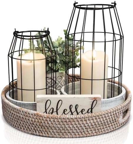 Rustic Farmhouse Lantern Decor Set of 2 - Stylish Decorative Lanterns by KIBAGA