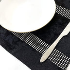 HeMiaor Black Placemats Set of 4 Velvet Gorgeous Luxurious Shining Minimalist Style Elegant Both Diamond Strip for TV Stand Coffee Table Kitchen Decor - Image 2