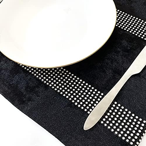 HeMiaor Black Placemats Set of 4 Velvet Gorgeous Luxurious Shining Minimalist Style Elegant Both Diamond Strip for TV Stand Coffee Table Kitchen Decor - Image 2