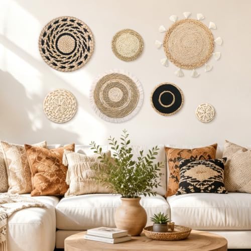 LOMOHOO Set of 7 Boho Wall Basket Decor Wicker Woven Wall Basket Decoration - Image 2