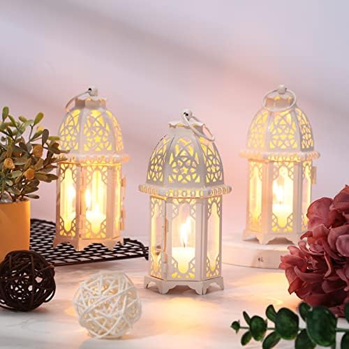 Potchen 12 Pcs Moroccan Lanterns White Candle Lantern Holders, 2.7" x 6.3" - Image 7