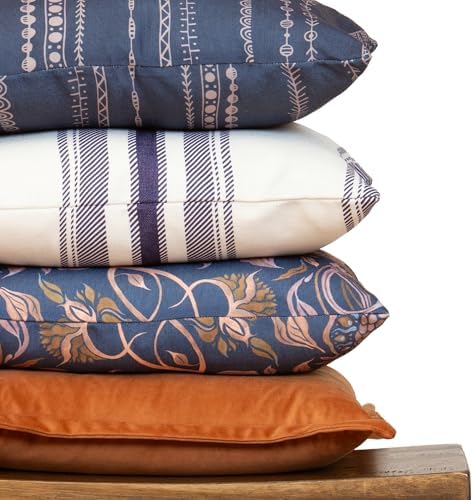 Floral Boho Decorative Throw Pillow Covers, Set of 4, 18x18 Inch Navy Blue Earth Tone Patterned Accent Pillow Covers - Image 3