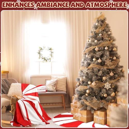 84 Inch Large Christmas Tree Skirt Candy Cane Swirl Christmas Tree Mat Peppermint Candy Red and White Xmas Tree Skirt Decorations for Gingerbread Christmas Home Party Winter Holiday Ornament - Image 5