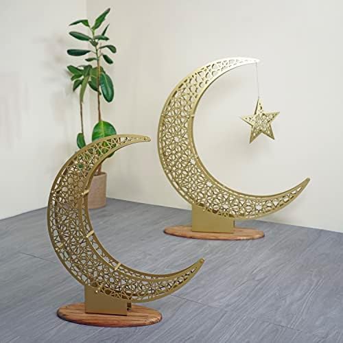 iwa concept Metal Crescent Islamic Decor, Moon and Star Ramadan Art, Islamic Table Top Decoration Gift for Muslims in Ramadan Eid (67 x 57 cm | 26.4 x 22.5 inches | Medium) - Image 5