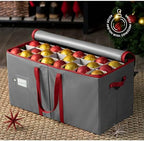 ZOBER Large Christmas Ornament Storage Box - Stores 128 3" Ornaments, With Dividers - Ornament Organizer Storage Box, Durable Christmas Containers Holder - Extra Pockets, Dual Zipper - Gray - Image 2