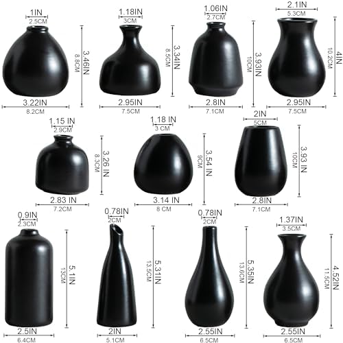 JOJUNO Black Bud Vases, Small Ceramic Vase Set of 11 Modern Home Decor - Image 5