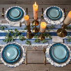 Set of 12 Blue Floral Cotton Placemats 15" Round Scalloped Navy Blue - Image 6