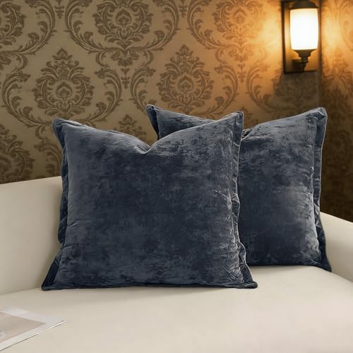 Greek Velvet Euro Sham Covers Set of 2 26x26 Luxury Soft Solid Pillow Covers for Living Room Bedroom Yard,Blue Gray by LRRocaloca