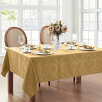 Caiden Elegance Damask Tablecloth, Gold - 60" W x 84" L - Image 2