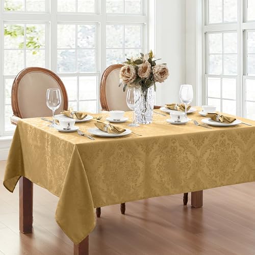 Caiden Elegance Damask Tablecloth, Gold - 60" W x 84" L - Image 2