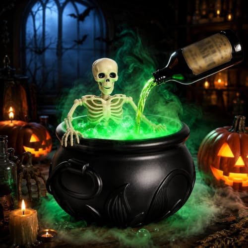 Halloween Small Cauldron Decor With Floating Potion & Mist for Indoor Party by Unknown