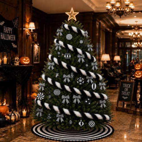 40Pcs Black White Striped Christmas Garland Tree Decor Set, Goth Xmas Decor - Image 5