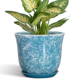 Ceramic Pots for Plants - 5.6 Inch Plant Pot with Drainage Hole and Saucer, Round Succulent Flower Orchid Pot for Indoor Outdoor, Modern Planter, Home Room Decor, Gift for Plant Lover, Blue by SUNPOTFOR