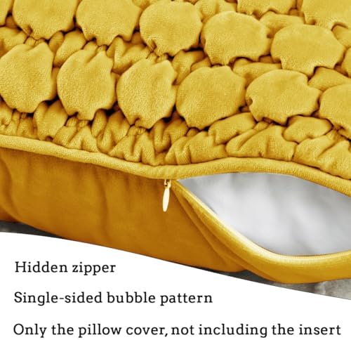 Pillow Covers 24x24 Set of 2 Velvet Euro Shams Decorative Farmhouse Pillowcases Boho Square Cushion Covers Soft Bubble Texture for Couch Sofa Bed Bedroom Car Living Room，Yellow - Image 5